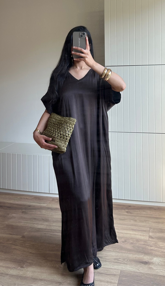 ZAYA DRESS (SATIN BROWN)